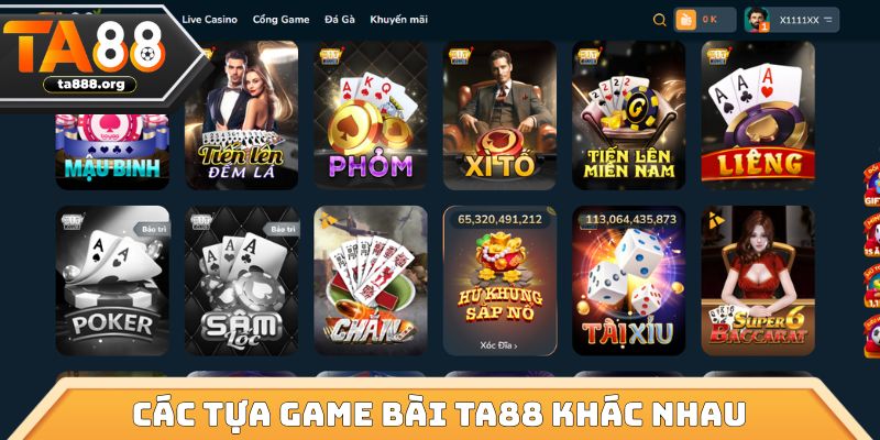 Các tựa Game bài TA88 khác nhau