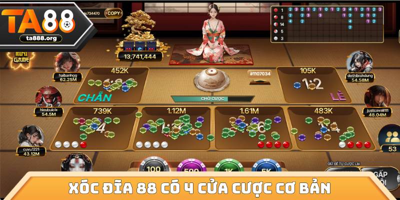 Game Xóc Đĩa 88 có 4 cửa cược cơ bản