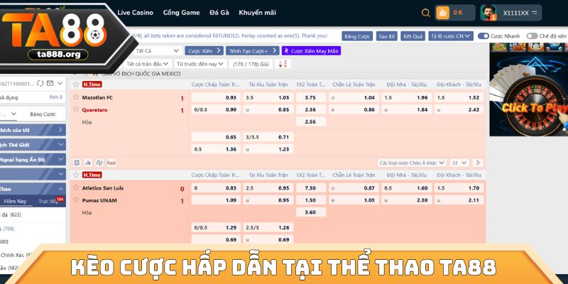 Kèo cược hấp dẫn tại thể thao TA88